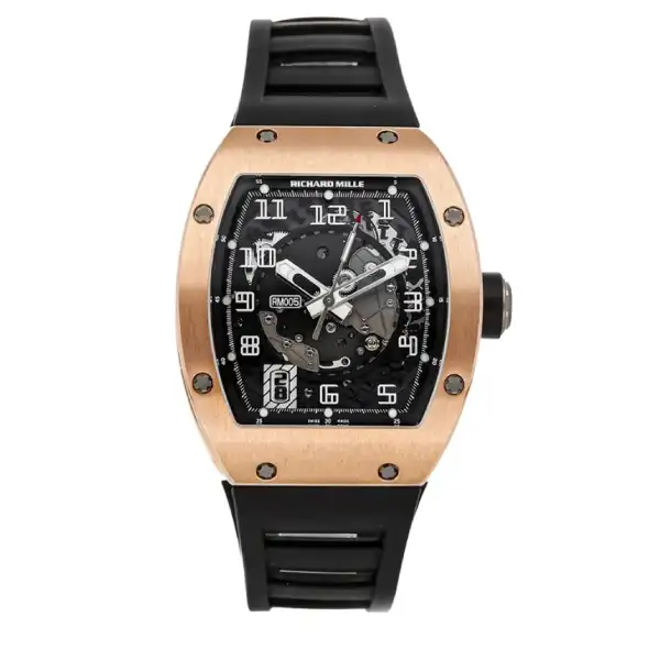 Richard Mille RM 010 Skeleton Rose Gold Case Black Rubber Strap Super Clone