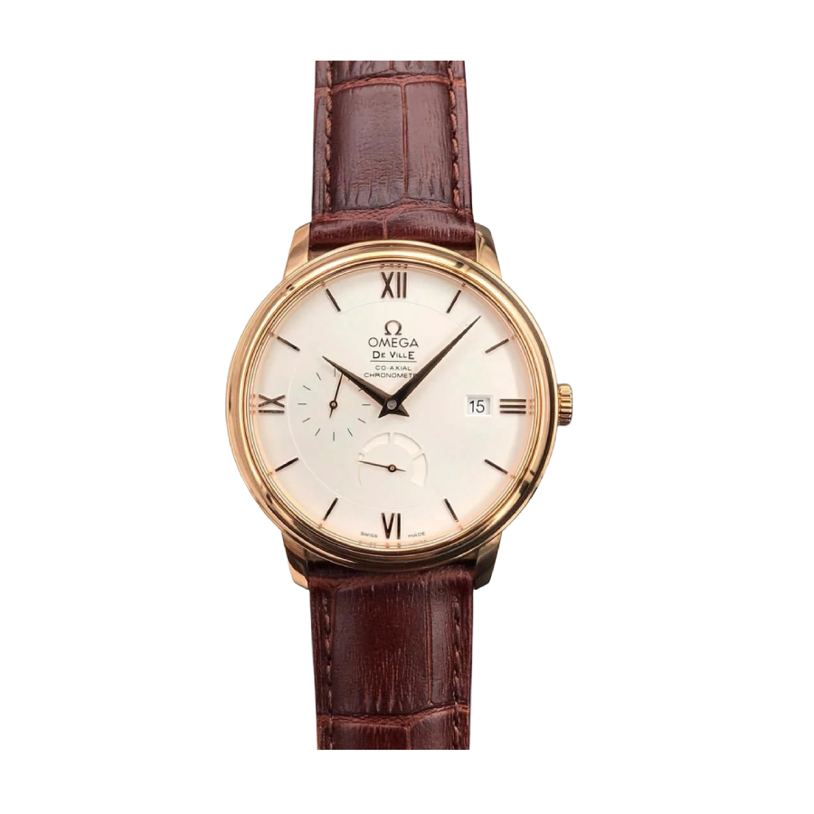 Omega De Ville 424.53.40.21.02.001 Silver Dial Gold Case Leather Strap Super Clone