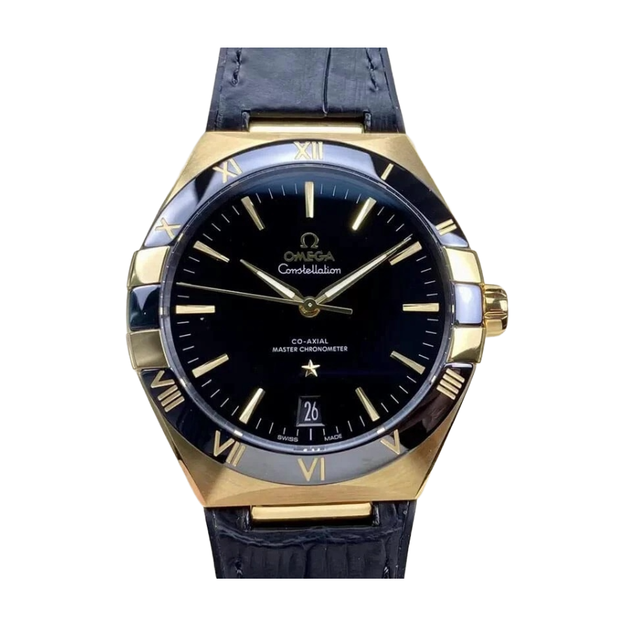Omega Constellation 131.63.41.21.01.001 Black Dial Gold Case Leather Strap Super Clone