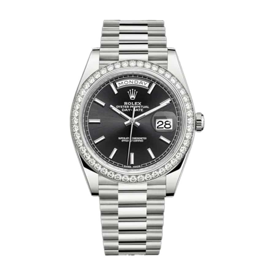 Rolex Day-Date 40 228349RBR Black Dial Diamond Bezel White Gold Super Clone