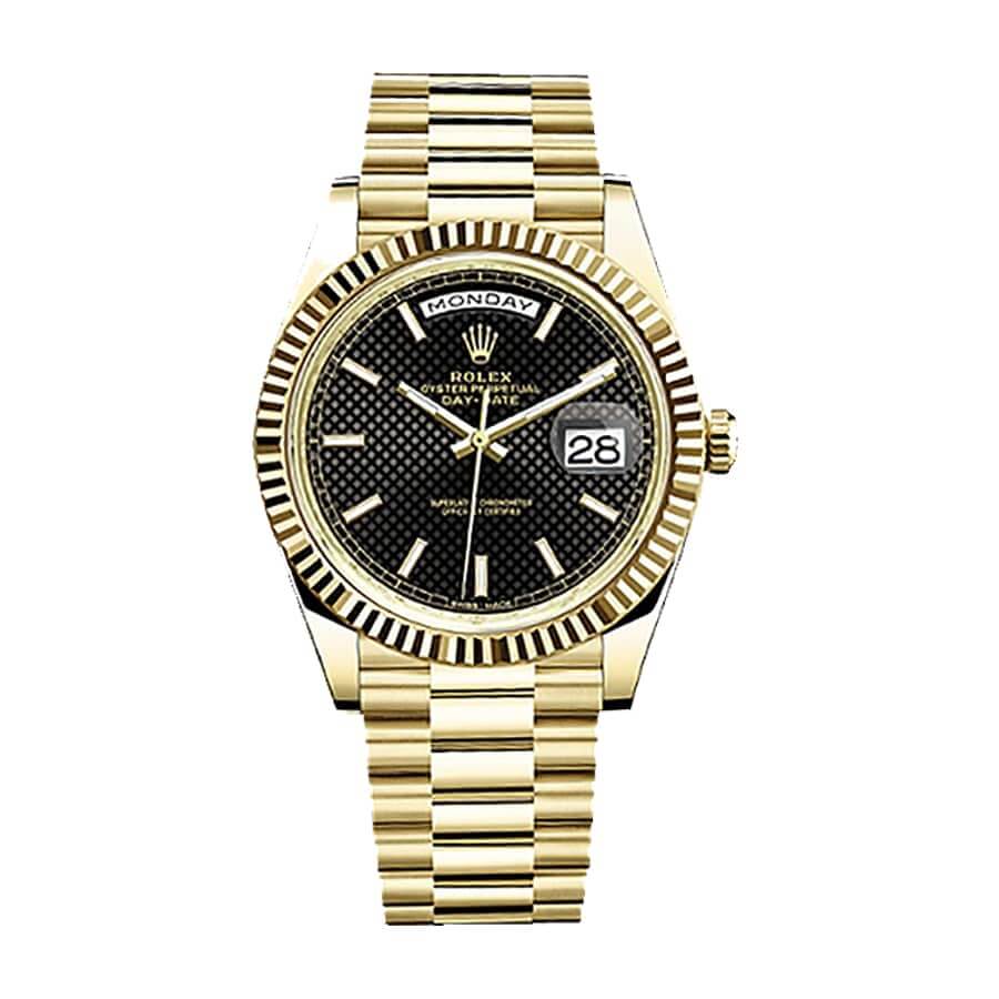 Rolex Day-Date 40 228398TBR Black Dial Diamond Bezel Yellow Gold Super Clone