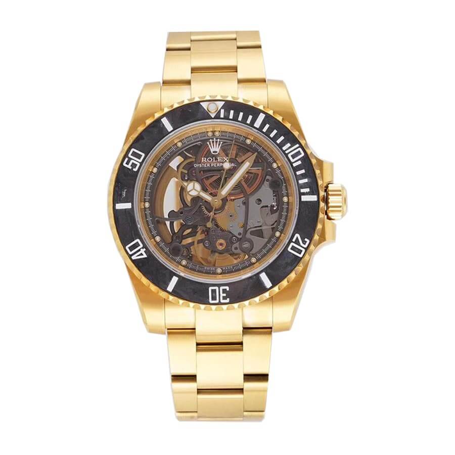 Rolex Submariner-Style Skeleton Yellow Gold Black Bezel Super Clone