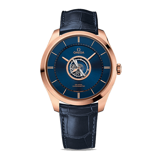 Omega De Ville DE VILLE TOURBILLON Blue Sunburst Dial Rose Gold Leather Strap Super Clone